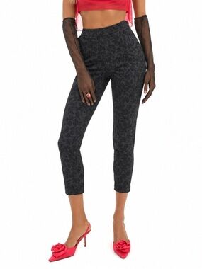 FOR LOVE & LEMONS High-Rise Floral Midnight CAPRI Pants Dark Navy Blue Black Sm